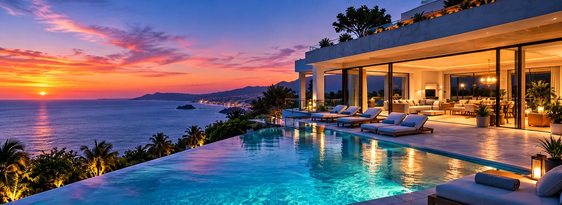 A sunlit villa terrace overlooking the ocean